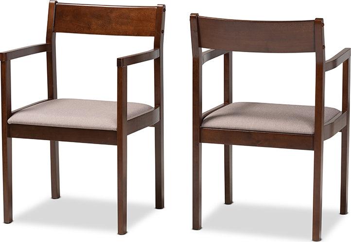 Wholesale Interiors Dining Chairs - Helene Mid-Century Warm Grey Fabric and Dark Brown Finished Wood 2-Piece Dining Chair Set