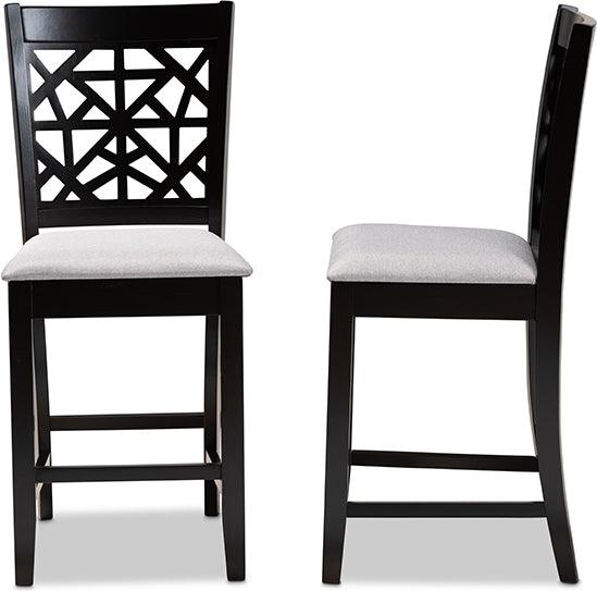 Wholesale Interiors Barstools - Devon Grey Fabric Upholstered And Brown Finished Wood 2-Piece Counter Height Pub Chair Set