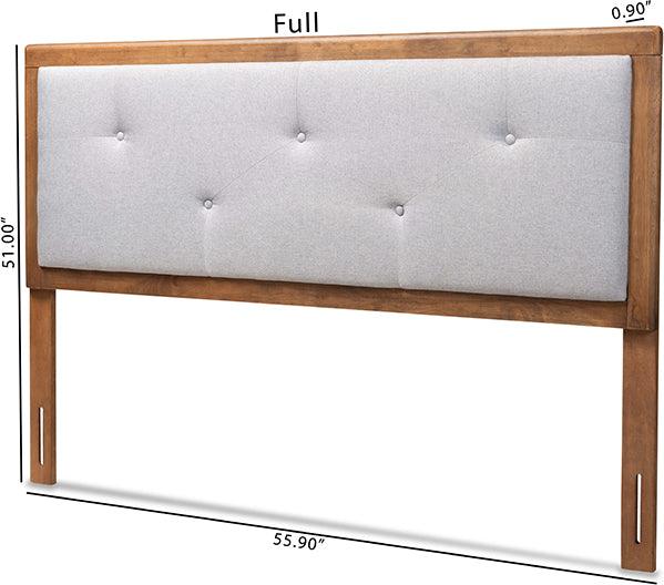 Wholesale Interiors Headboards - Abner Light Grey Fabric Upholstered and Walnut Brown Finished Wood Queen Size Headboard