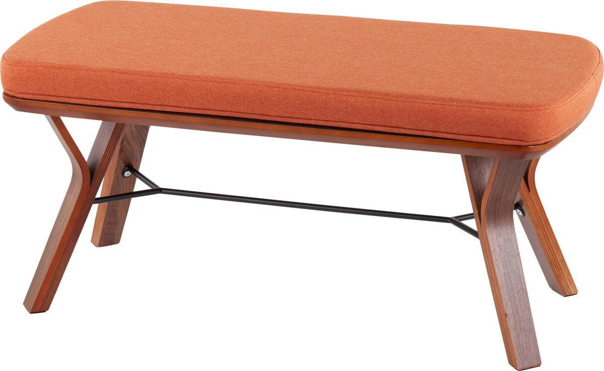 Lumisource Benches - Folia Mid-Century Modern Bench in Walnut Wood and Orange Fabric
