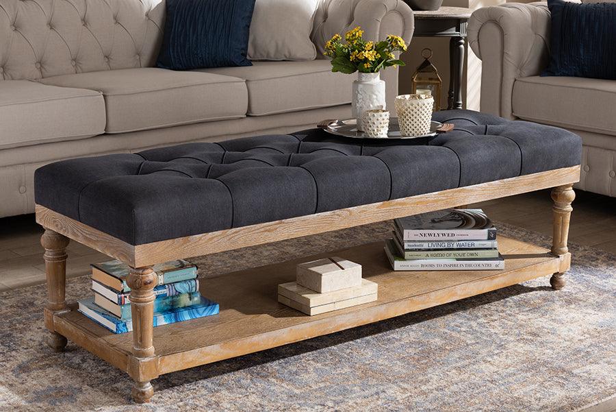 Wholesale Interiors Benches - Linda Modern and Rustic Charcoal Linen Fabric and Greywashed Wood Storage Bench