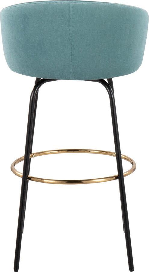 Lumisource Barstools - Claire /Glam Barstool In Black Metal & Light Blue Velvet With Gold Metal Footrest (Set of 2)