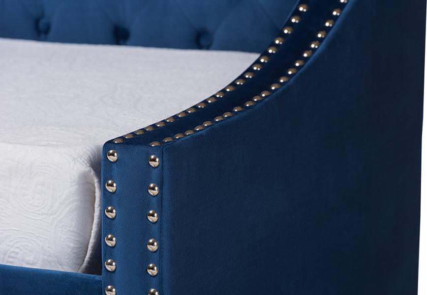 Wholesale Interiors Daybeds - Raphael Navy Blue Velvet Fabric Upholstered Twin Size Daybed with Trundle