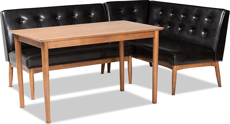 Wholesale Interiors Dining Sets - Arvid Mid-Century Modern Brown Faux Leather 3-Piece Wood Dining Nook Set