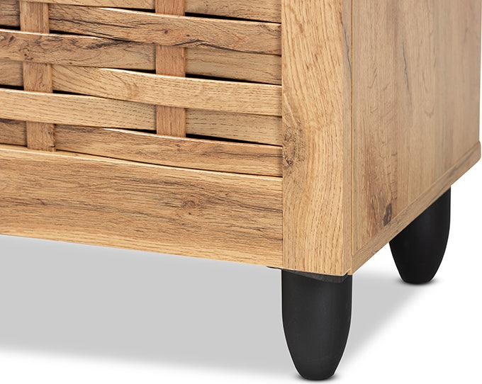 Wholesale Interiors Shoe Storage - Winda Modern and Contemporary Oak Brown Finished Wood 3-Door Shoe Cabinet
