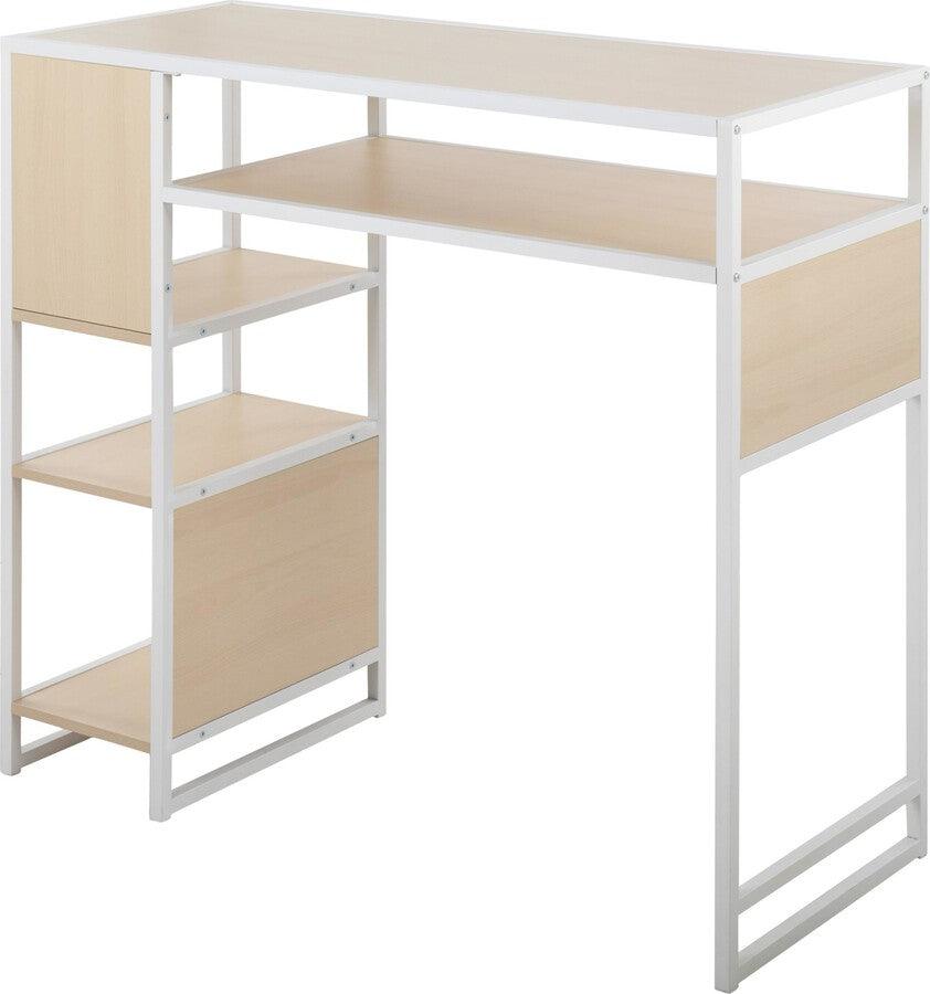 Lumisource Bar Tables - Display Farmhouse Bar Height Table With Storage Space In White Metal & Natural Wood