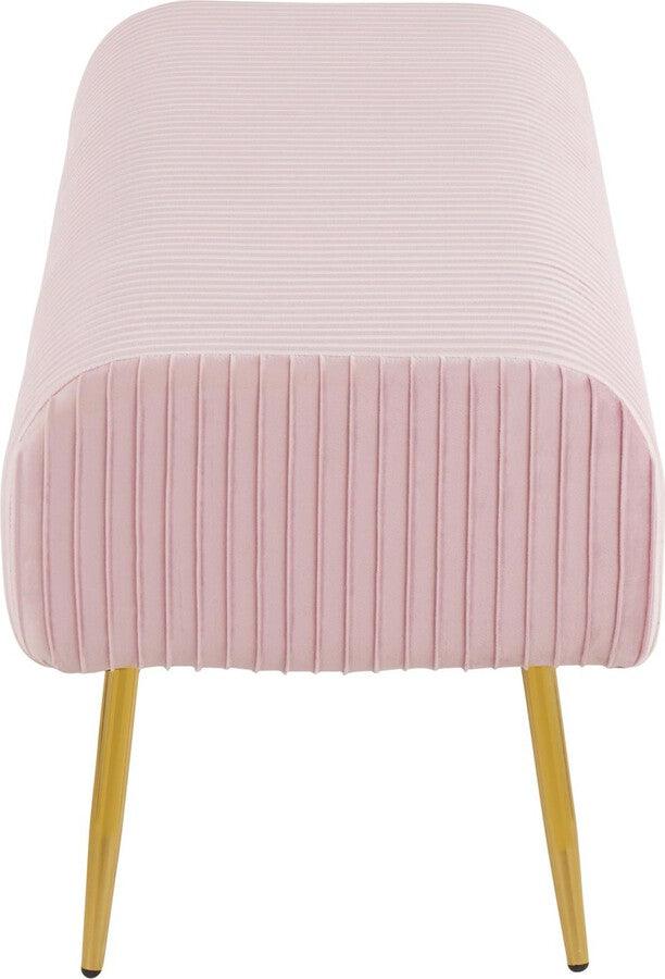 Lumisource Benches - Marla Glam Pleated Bench in Gold Steel and Pink Velvet