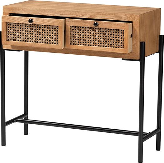 Wholesale Interiors Consoles - Santino Industrial Natural Brown Finished Wood and Black Metal 2-Drawer Console Table