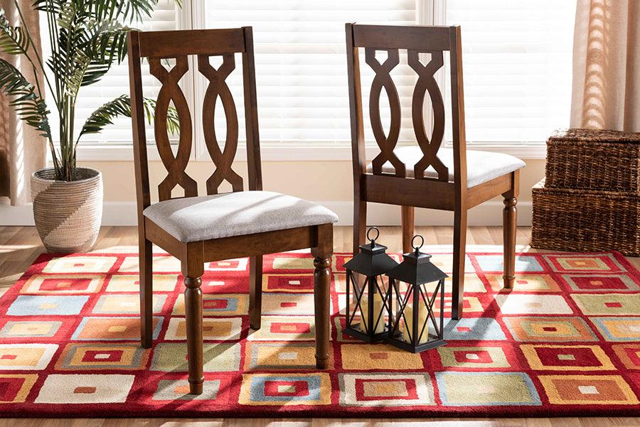 Wholesale Interiors Dining Chairs - Cherese Grey Fabric Upholstered and Walnut Brown Finished Wood 2-Piece Dining Chair Set