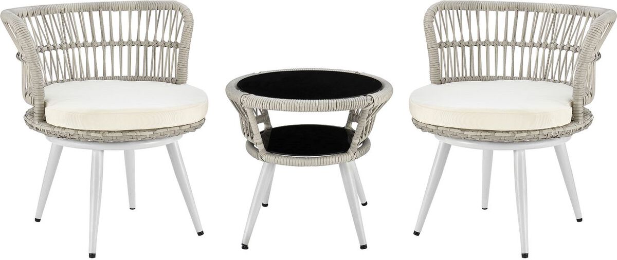 Manhattan Comfort Outdoor Conversation Sets - Monaco Patio 2- Person Seating Group with End Table with Cream Cushions