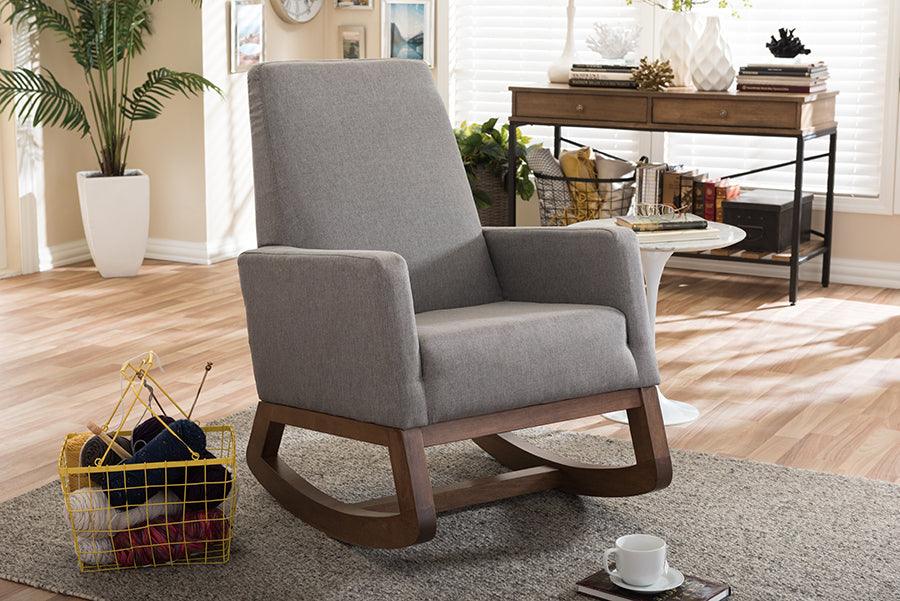 Wholesale Interiors Rocking Chairs - Yashiya Mid-century Retro Modern Gray Fabric Upholstered Rocking Chair