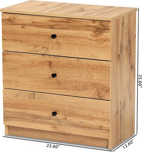 Wholesale Interiors Chest of Drawers - Decon Modern and Contemporary Oak Brown Finished Wood 3-Drawer Storage Chest