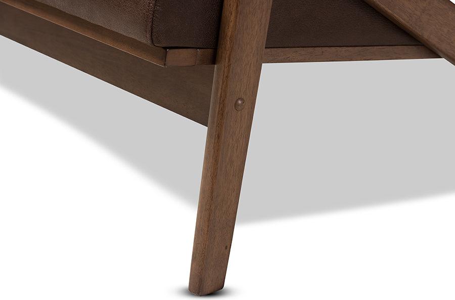 Wholesale Interiors Loveseats - Bianca Walnut Wood Dark Brown Distressed Faux Leather 2-Seater Loveseat