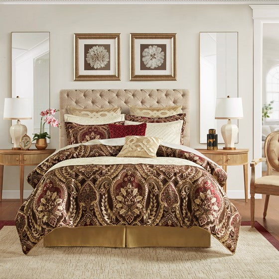 Olliix.com Comforters & Blankets - 4 Piece Comforter Set Burgundy Queen