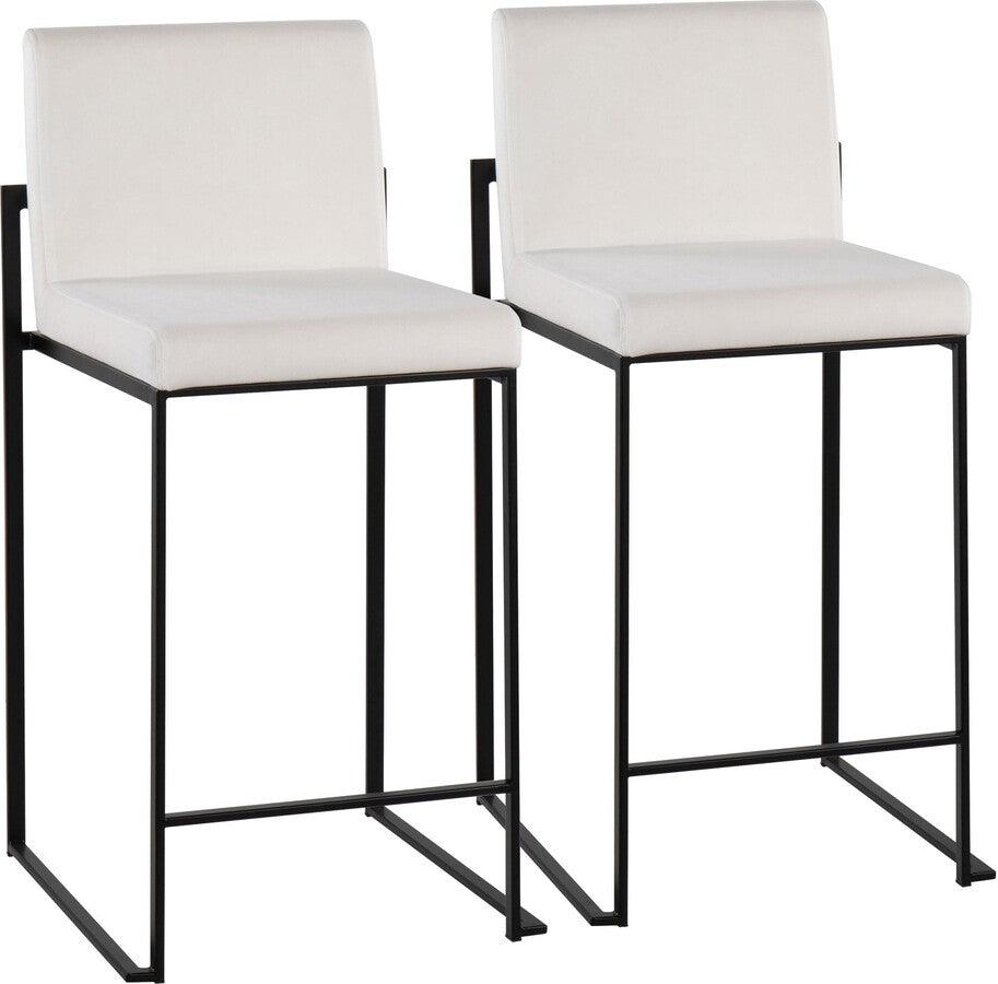 Lumisource Barstools - Fuji High Back Counter Stool In Black Steel & White Velvet (Set of 2)