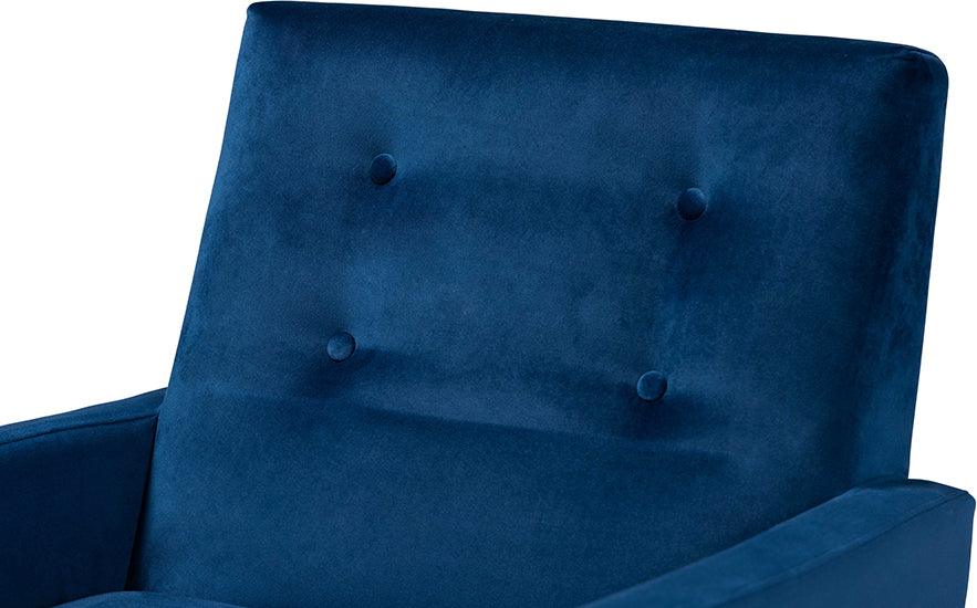 Wholesale Interiors Accent Chairs - Perris Navy Blue Velvet Fabric Upholstered and Walnut Brown Finished Wood Lounge Chair