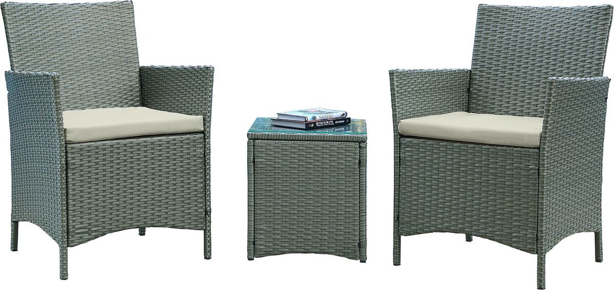 Manhattan Comfort Outdoor Conversation Sets - Imperia Patio 2- Person Seating Group with End Table with Cream Cushions