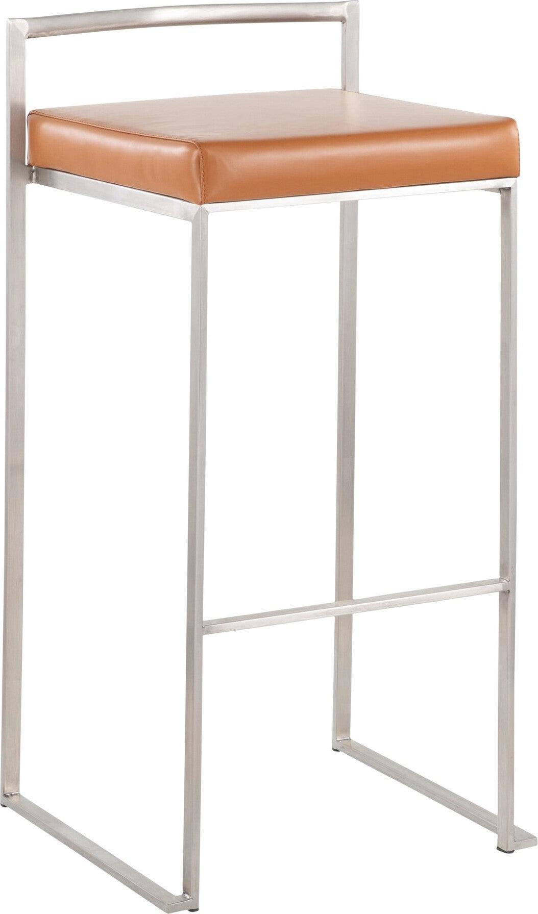 Lumisource Barstools - Fuji Stacker Barstool (Set of 2) Stainless Steel & Camel PU
