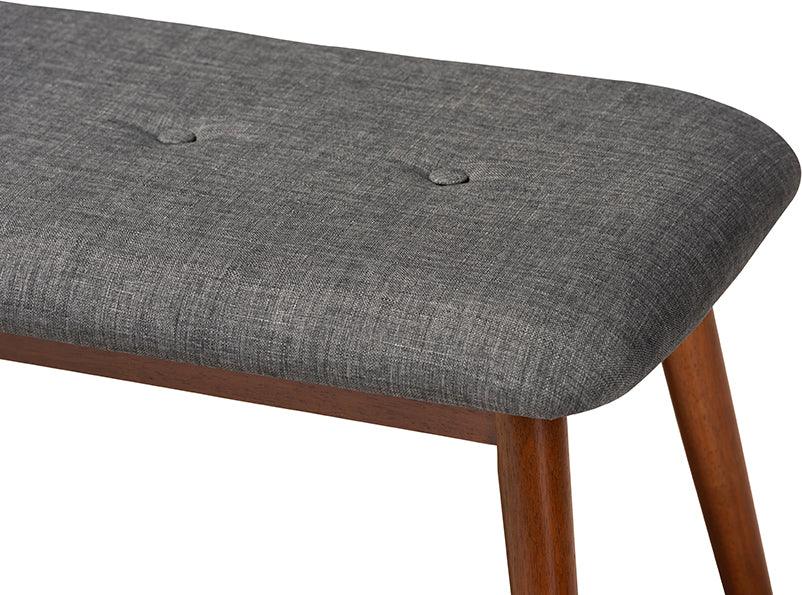 Wholesale Interiors Benches - Flora II Mid-Century Modern Grey Fabric Upholstered Finished Wood Dining Bench