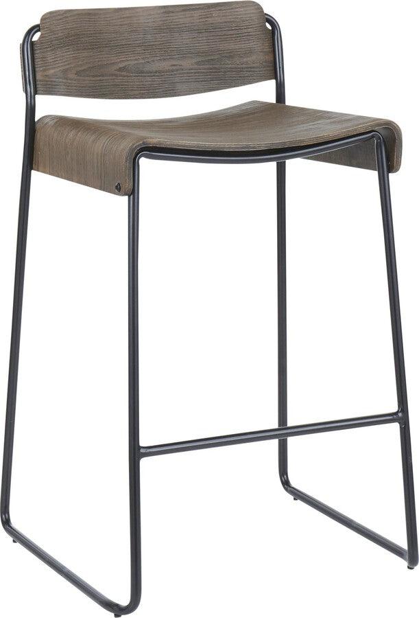 Lumisource Barstools - Dali Industrial Low Back Counter Stool in Black Metal with Espresso Wood - Set of 2