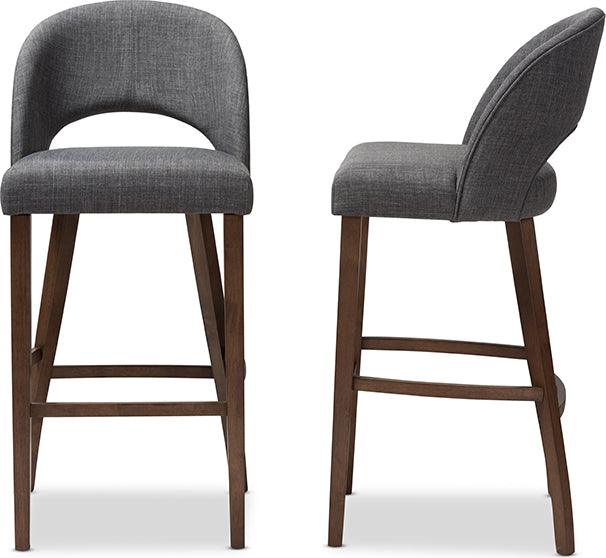 Wholesale Interiors Barstools - Melrose Upholstered Walnut Finished Wood Bar Stool Dark Grey (Set of 2)
