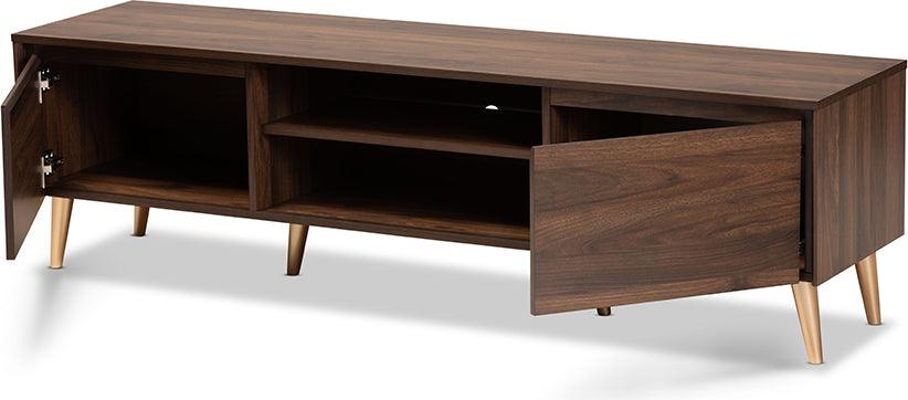 Wholesale Interiors TV & Media Units - Landen Mid-Century Modern Walnut Brown and Gold Finished Wood TV Stand