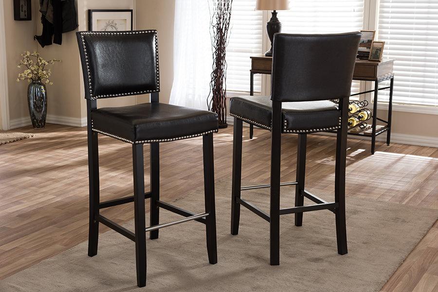 Wholesale Interiors Barstools - Aries Dark Brown Modern Bar Stool with Nail Head Trim (Set of 2)