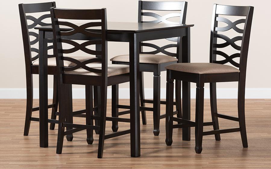 Wholesale Interiors Dining Sets - Lanier Contemporary Sand Fabric Upholstered Brown Finished 5-Piece Wood Pub Set