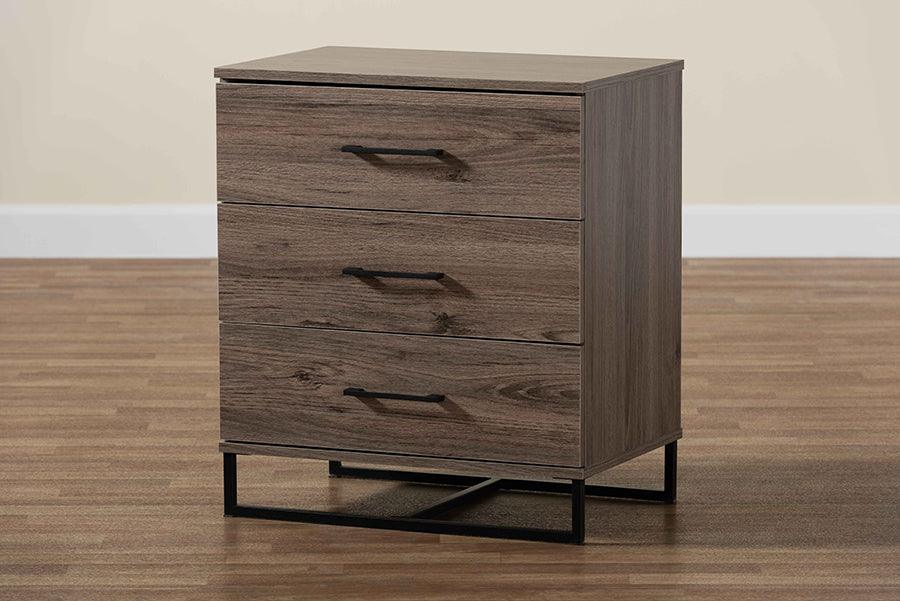 Wholesale Interiors Chest of Drawers - Daxton Modern and Contemporary Rustic Oak Finished Wood 3-Drawer Storage Chest