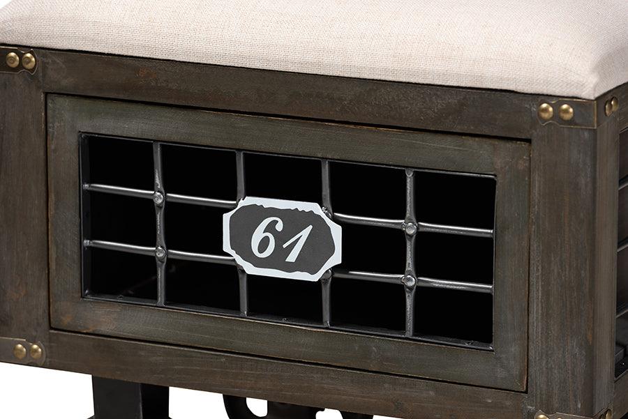Wholesale Interiors Ottomans & Stools - Harley Transitional Beige Fabric and Black Metal 1-Drawer Wheeled Storage Ottoman