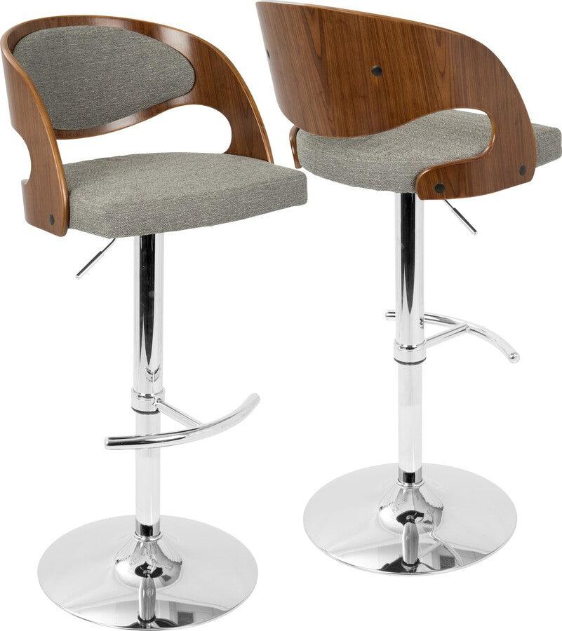 Lumisource Barstools - Pino Adjustable Barstool With Swivel In Chrome, Walnut Wood & Grey Fabric (Set of 2)