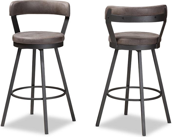 Wholesale Interiors Barstools - Arcene Rustic and Industrial Antique Grey Fabric 2-Piece Swivel Bar Stool Set