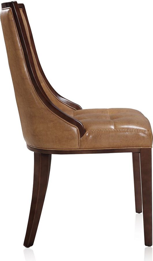 Manhattan Comfort Dining Chairs - Fifth Avenue Saddle and Walnut Faux Leather Dining Chair (Set of Two)