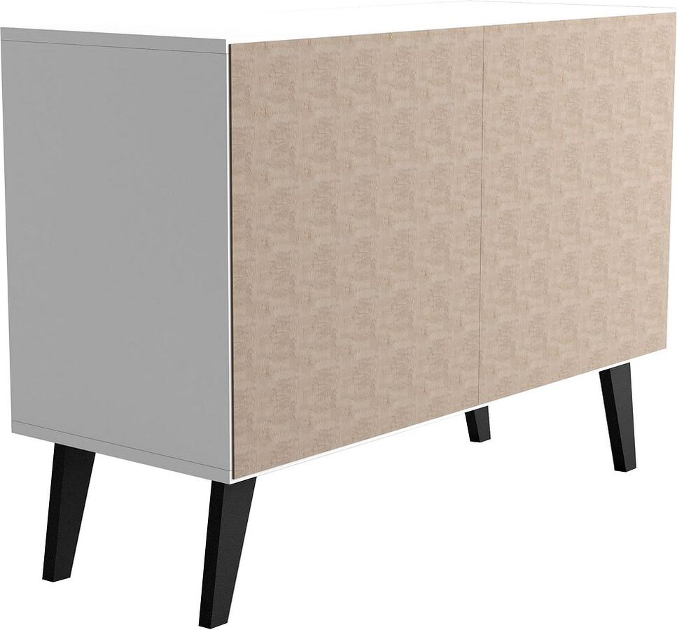 Manhattan Comfort Buffets & Sideboards - Mid-Century- Modern Amsterdam Double Side Table 2.0 with 3 Shelves in White