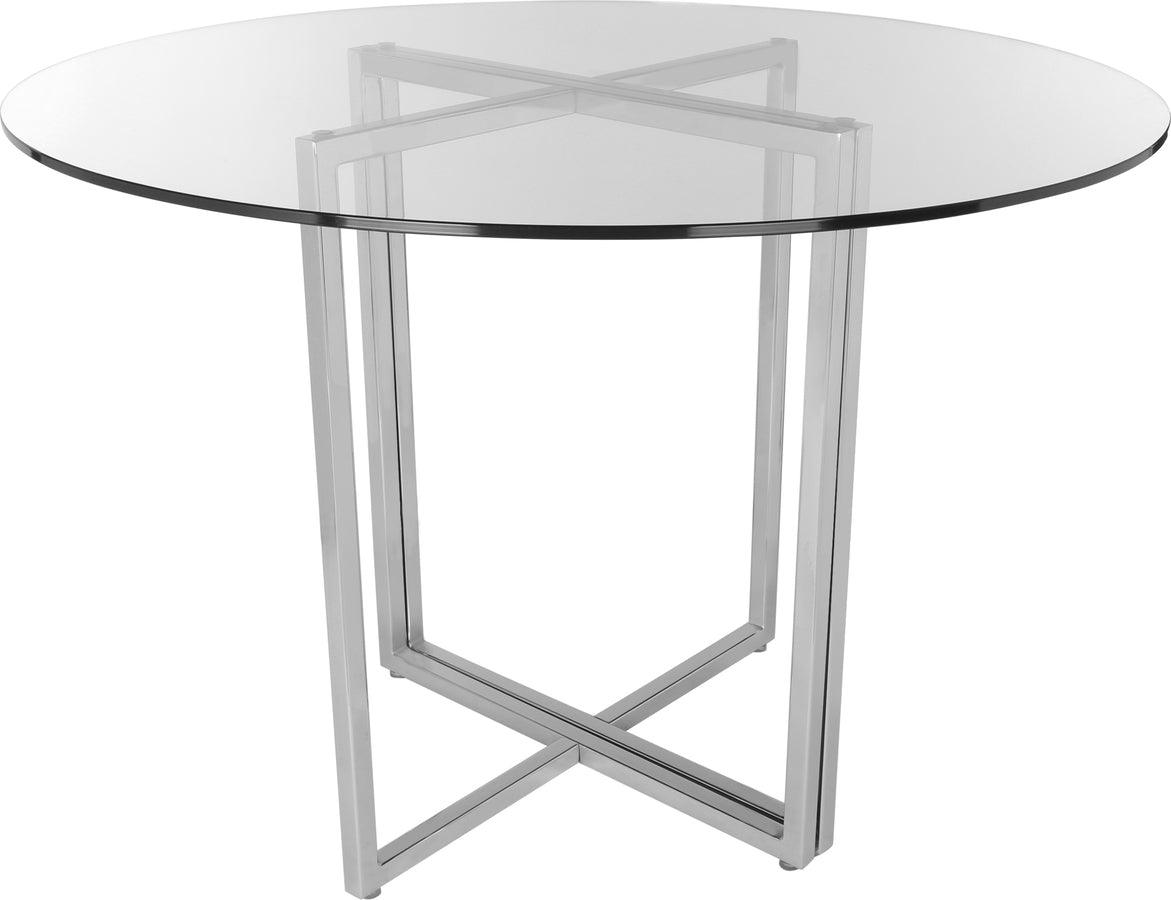 Euro Style Dining Tables - Legend 36" Dining Table with Clear Tempered Glass Top and Brushed Stainless Steel Base