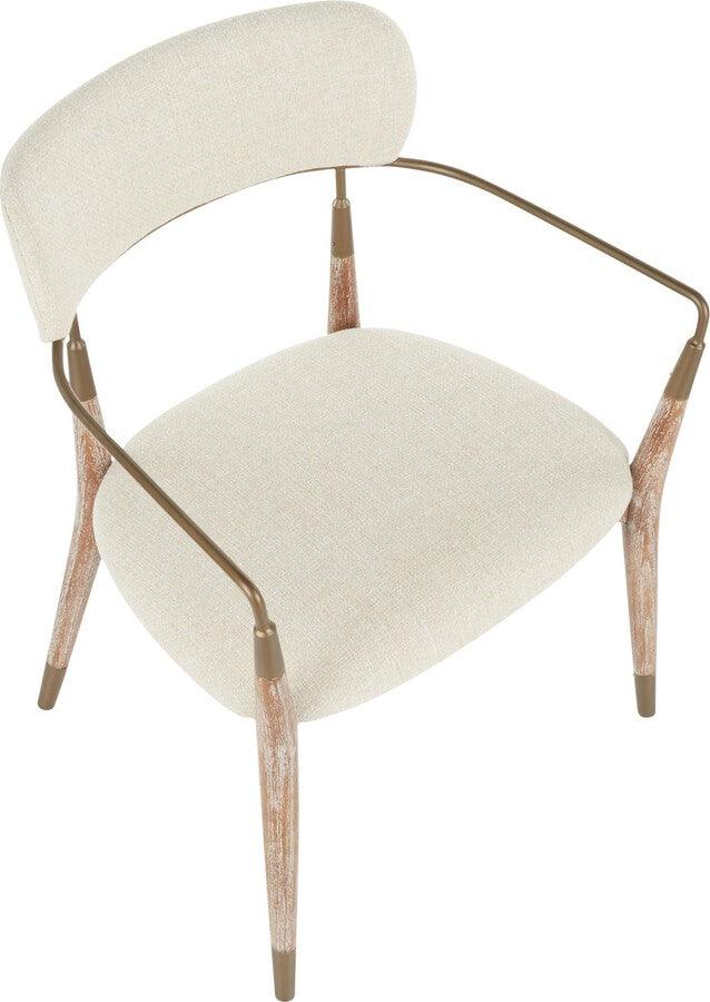 Lumisource Dining Chairs - Savannah Contemporary Chair in White Washed Wood and Cream Noise Fabric with Copper Accent - Set of