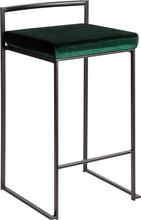 Lumisource Barstools - Fuji Contemporary Stackable Counter Stool in Black with Green Velvet Cushion - Set of 2