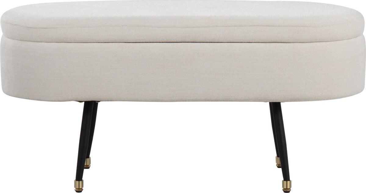 Lumisource Benches - Harvey Contemporary Storage Bench In Black Metal & Cream Fabric With Gold Metal Accent