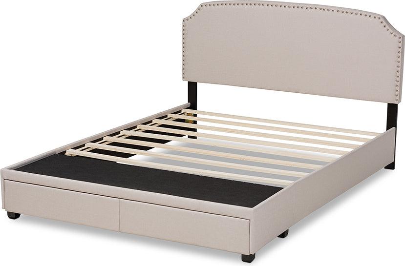 Wholesale Interiors Beds - Larese Beige Fabric Upholstered 2-Drawer Queen Size Platform Storage Bed