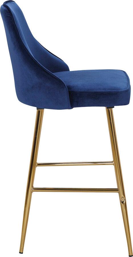 Lumisource Barstools - Marcel Contemporary/Glam Counter Stool in Gold Metal and Blue Velvet - Set of 2