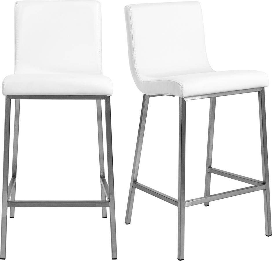 Euro Style Barstools - Scott Counter Stool in White and Brushed Stainless Steel - Set of 2