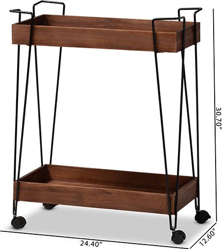 Wholesale Interiors Kitchen & Bar Carts - Reynard Industrial Walnut Brown Wood and Black Metal 2-Tier Wine Cart