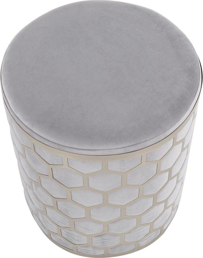 Lumisource Ottomans & Stools - Honeycomb Contemporary/Glam Ottoman in Chrome and Silver Velvet