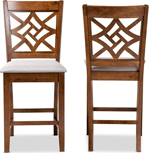 Wholesale Interiors Barstools - Nicolette Contemporary Grey Fabric Upholstered and Walnut Brown Finished Wood 2-Piece