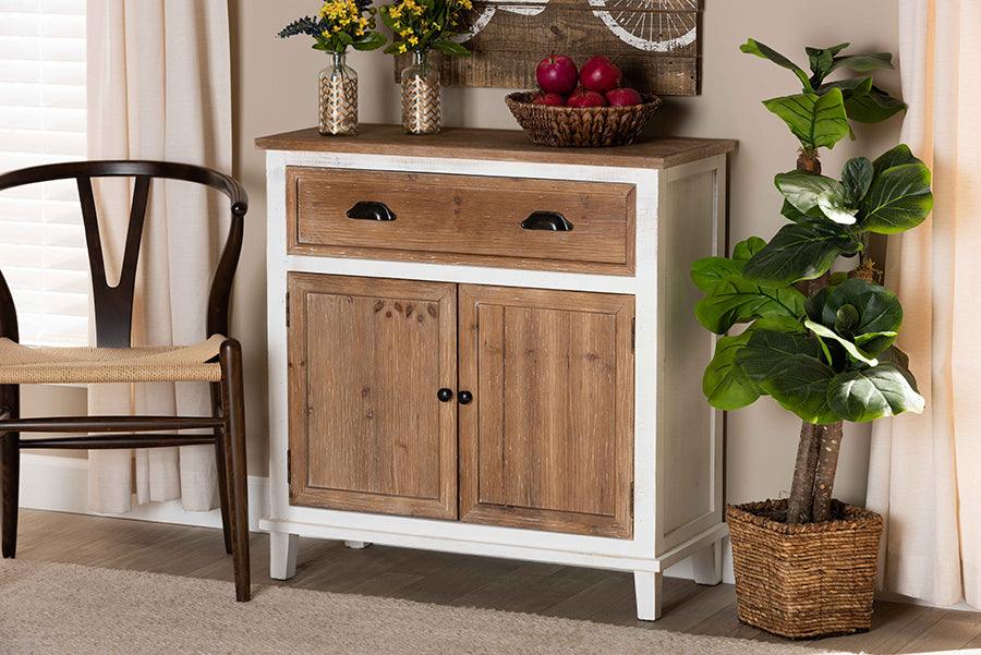 Wholesale Interiors Buffets & Cabinets - Glynn Rustic Farmhouse Weathered Two-Tone White and Oak Brown Finished Wood 2-Door Storage Cabinet