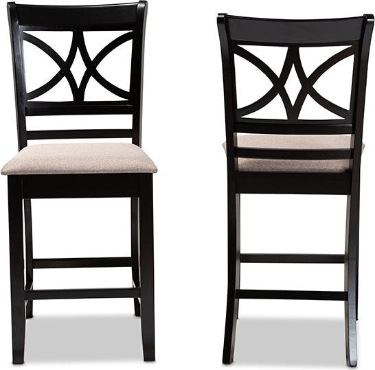 Wholesale Interiors Barstools - Chandler Sand Fabric Upholstered And Brown Finished Wood 2-Piece Counter Height Pub Chair Set