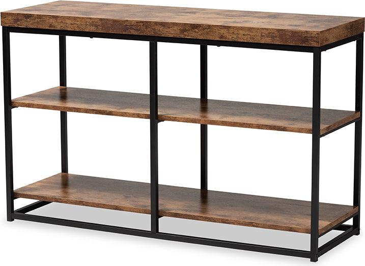Wholesale Interiors Consoles - Bardot Walnut Brown Finished Wood and Black Metal 3-Tier Console Table