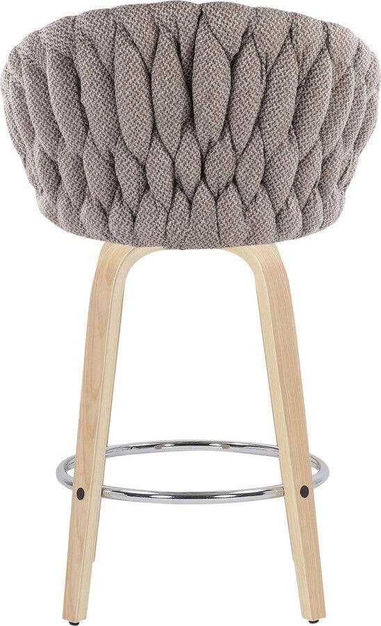 Lumisource Barstools - Braided Matisse Counter Stool With Natural Wood Legs & Round Chrome Footrest With Grey (Set of 2)