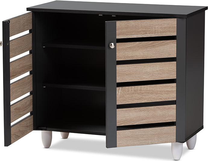 Wholesale Interiors Shoe Storage - Gisela Modern and Contemporary Two-Tone Oak and Dark Gray 2-Door Shoe Storage Cabinet