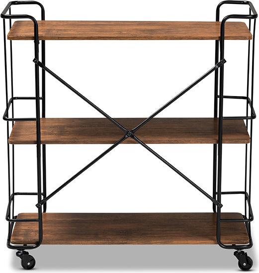 Wholesale Interiors Bar Units & Wine Cabinets - Neal Rustic Industrial Style Black Metal and Walnut Finished Wood Bar and Kitchen Serving Cart